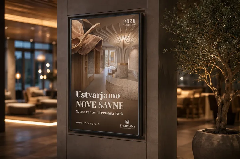 Plakat kampanje v hotelskem hodniku