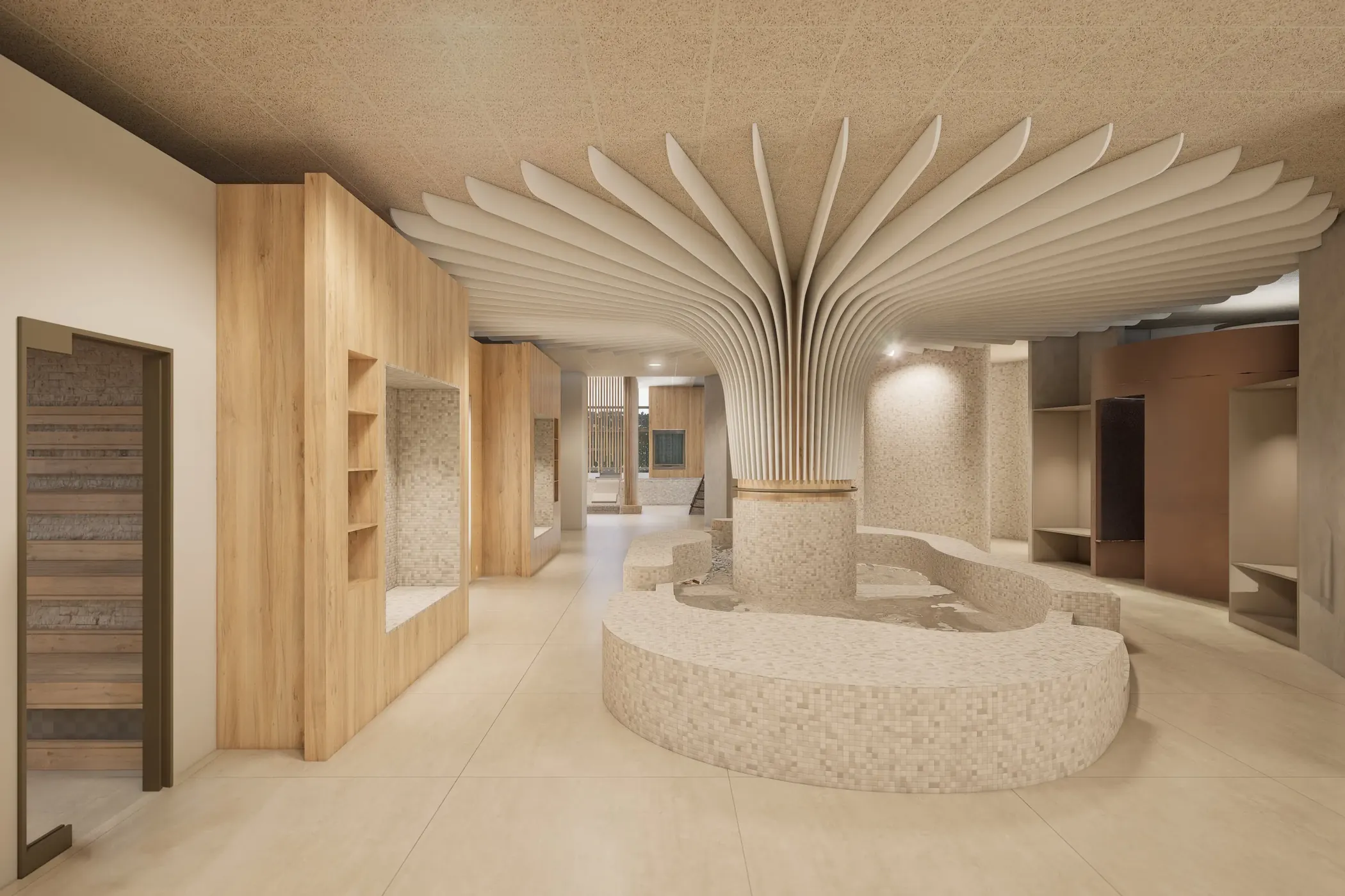 Osnovni 3D render osrednjega prostora s stebrom, prejet od Thermane