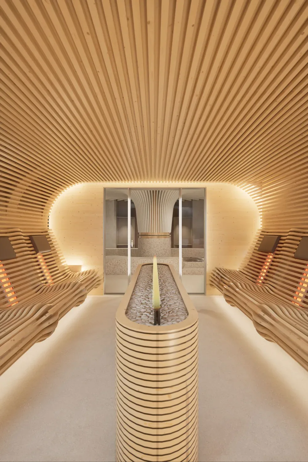 Osnovni 3D render infrardeče savne, prejet od Thermane